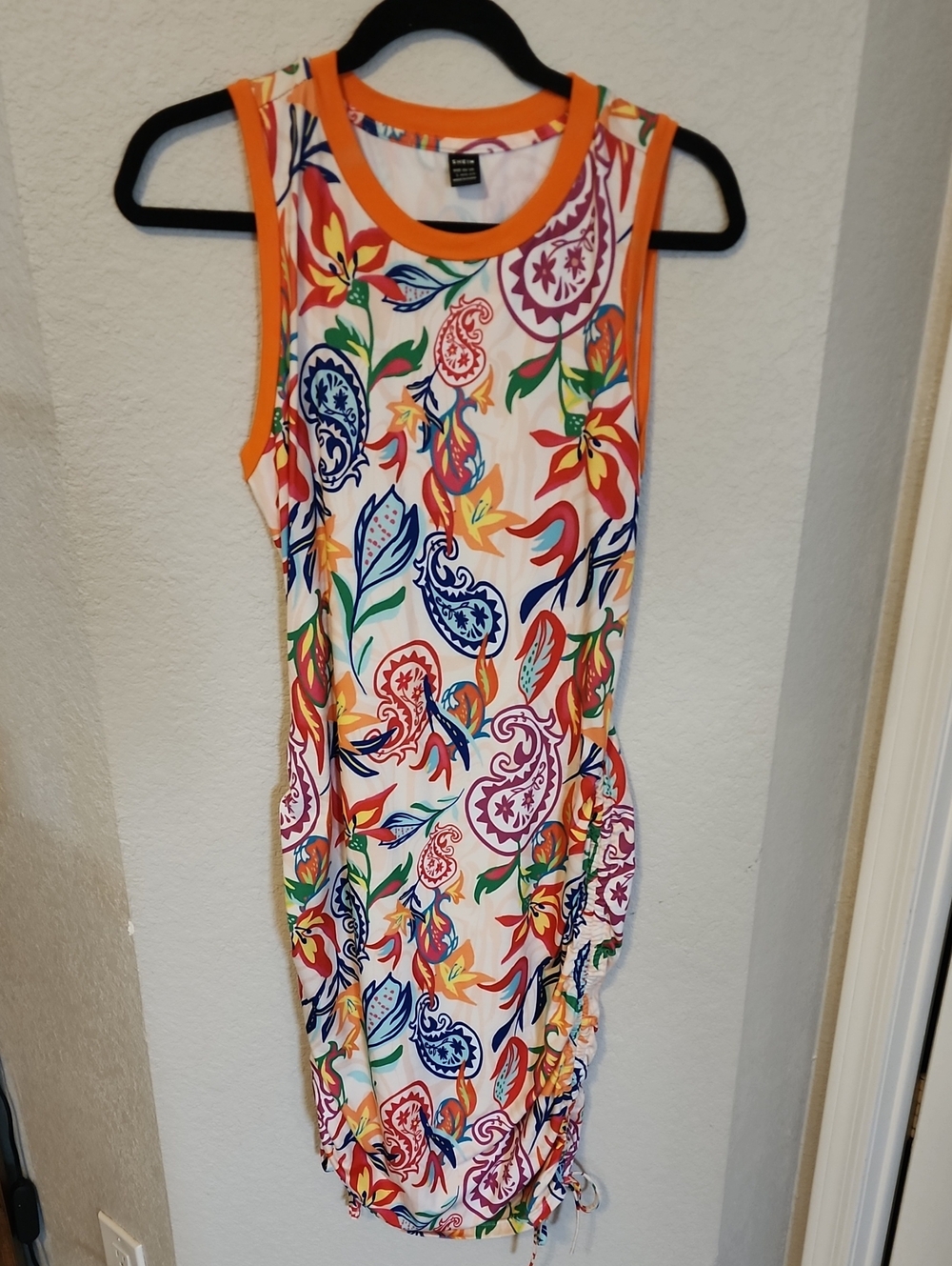 Multi-Color Paisley Tank Dress with Orange Trim -Shein